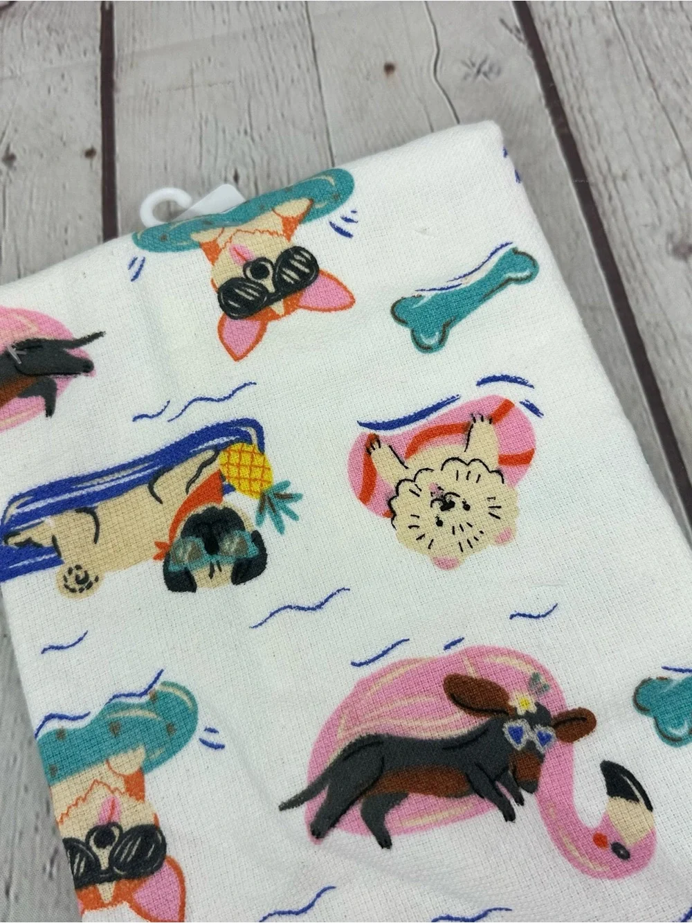 White Novelty Dog Print Kitchen Towel